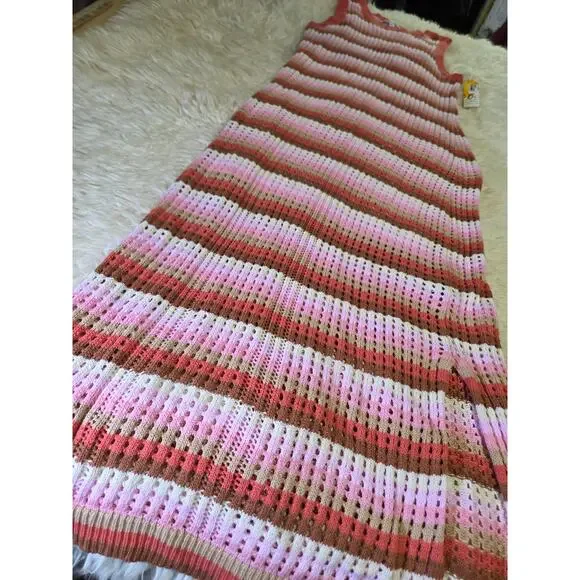 C & C California Neapolitan Crocheted Striped Pastel lined beach cover dress - Picture 2 of 9